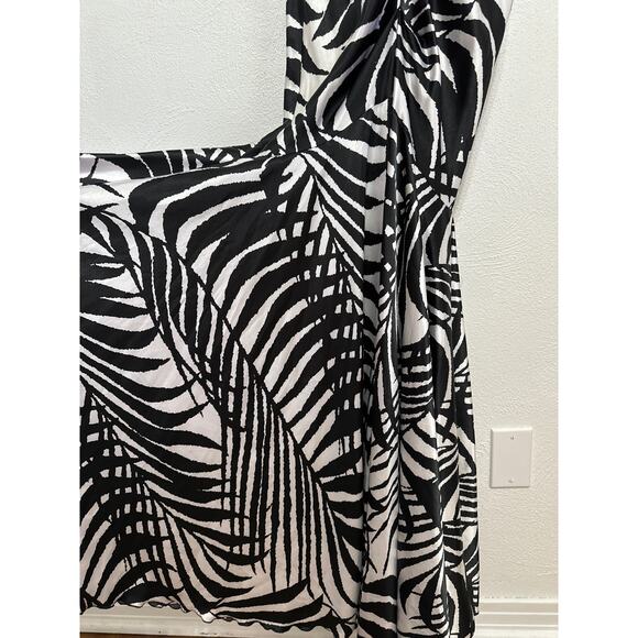 VTG 90s Y2K Cache Strapless Mermaid Maxi Dress Sz0 Black White Palms Ruched Prom - Picture 2 of 16